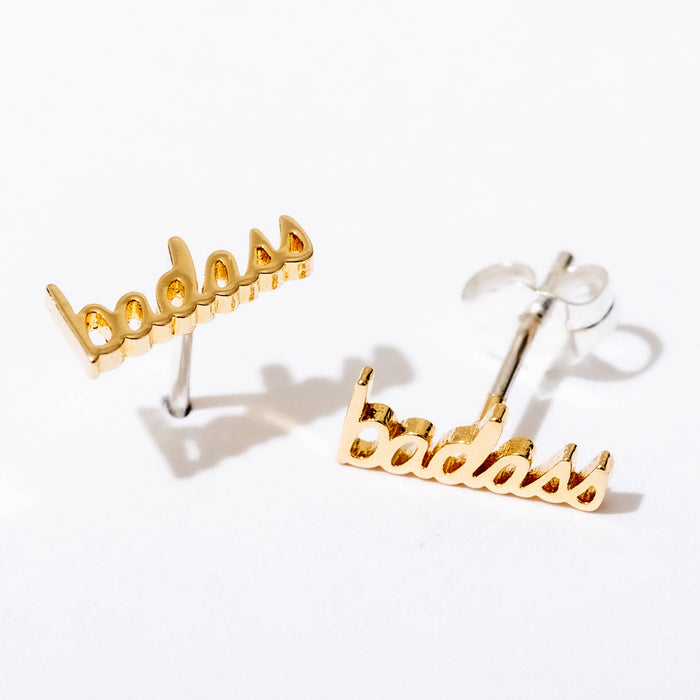 Gold Plated Badass Stud Earrings - Pair