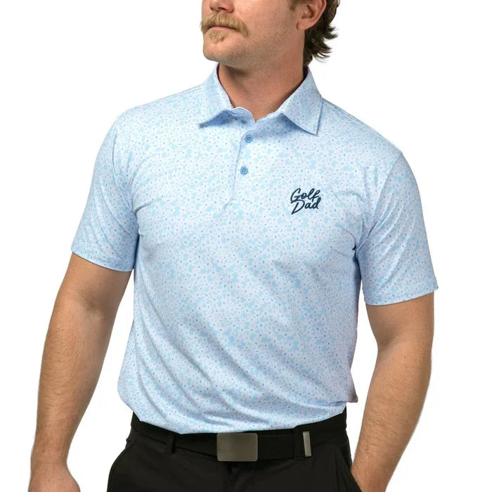 Barstool Sports Golf Dad floral printed polo shirt in powder blue, available in big and tall sizes