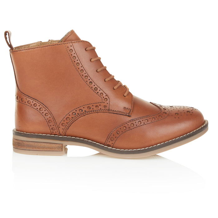 Grace Leather Brogue Boots - Tan