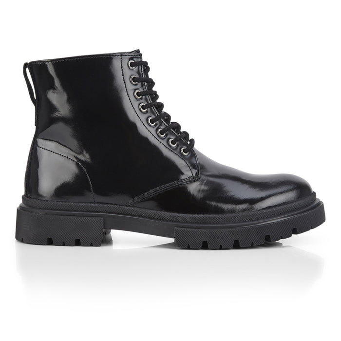 Greenwich Patent Leather Lace up Boots - Black