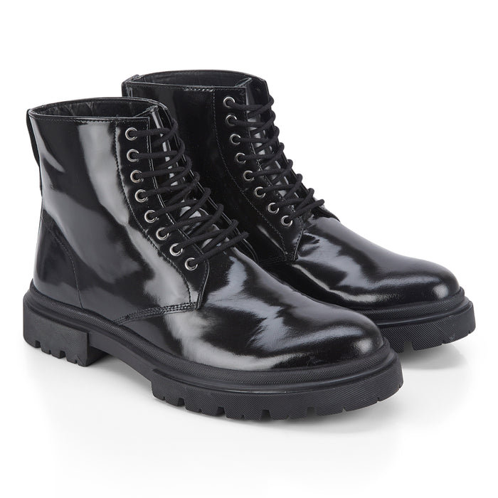 Greenwich Patent Leather Lace up Boots - Black