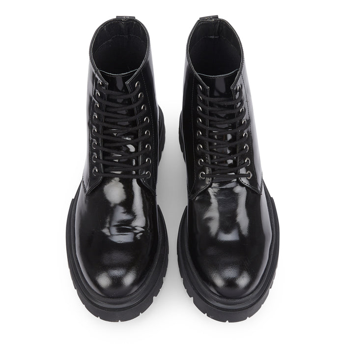 Greenwich Patent Leather Lace up Boots - Black