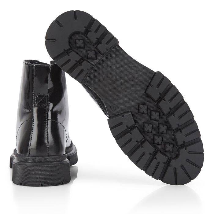Greenwich Patent Leather Lace up Boots - Black