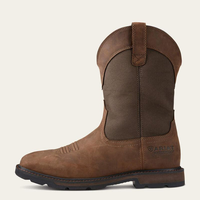 Side profile of the Ariat Groundbreaker wide square toe waterproof pull-on work boot