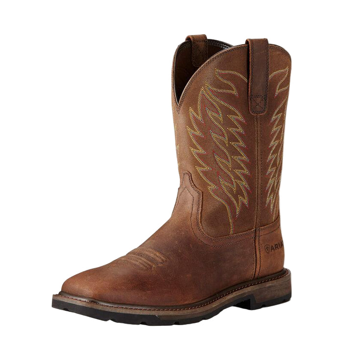 Ariat Groundbreaker soft toe wellington work boot in brown full grain leather, EH rated