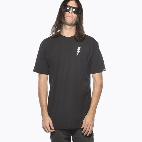Fasthouse Hail Mary tee in black shown on a model, front view