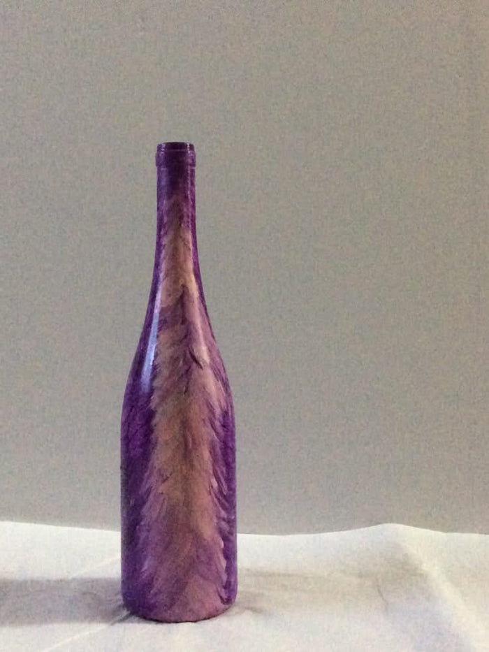 Hand-Painted Bottle by Haitian Artist Rose-Marie Lebrun 13"x4"x3" Pink #8MFN