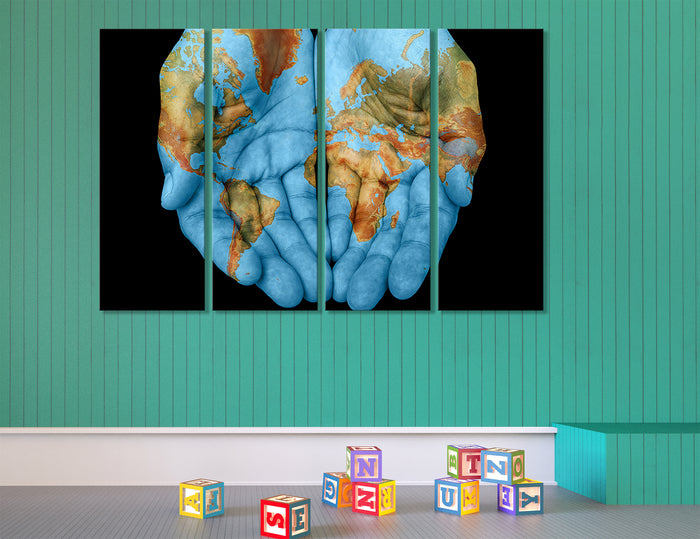 Hands World Map Canvas Print #5013
