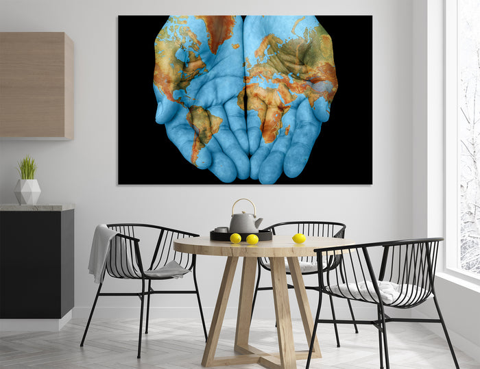 Hands World Map Canvas Print #5013