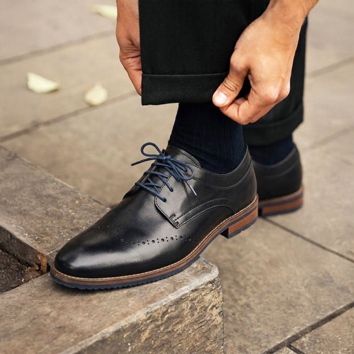 Herbie Leather Brogue Shoes  - Black