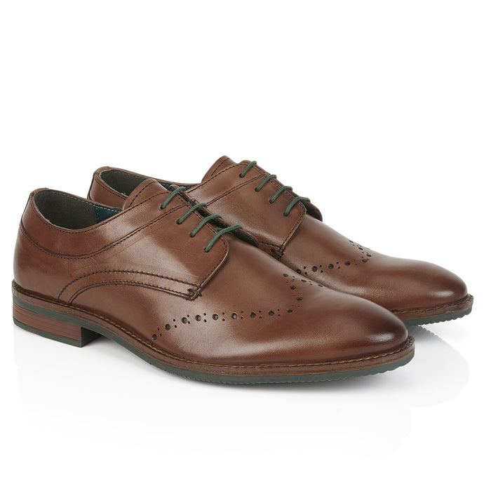 Herbie Leather Brogue Shoes  - Brown