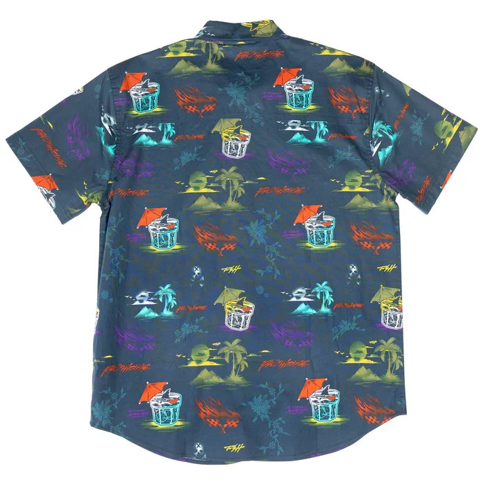 Fasthouse Hideout short sleeve button-up in indigo, back view