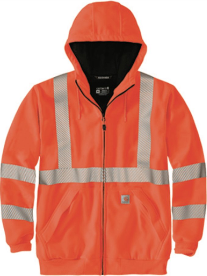 Carhartt high visibility ANSI 107 Class 3 loose fit midweight thermal-lined full-zip sweatshirt in bright orange