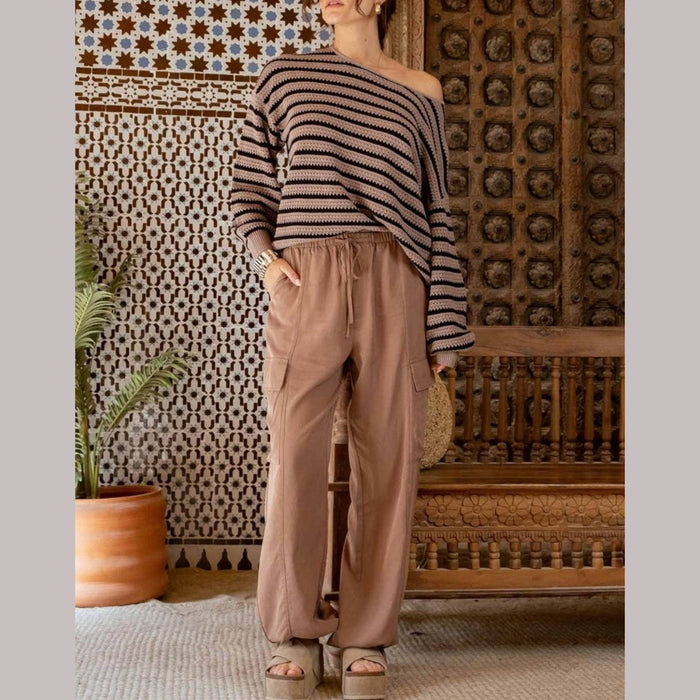 High Waist Drawstring Cargo Pants - 260 Broadway Boutique