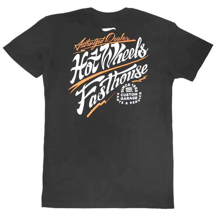 Fasthouse Hot Wheels Dealer tee in graphite black, second graphic detail