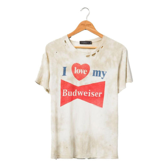 Junk Food I Love My Budweiser graphic t-shirt with vintage beer brand print and crew neck