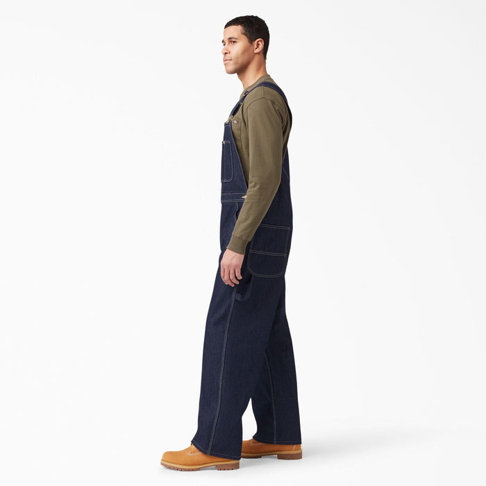 Dickies indigo blue bib overall, alternate view of the bib pocket and hammer loop