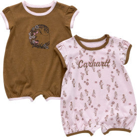 Carhartt infant girls short sleeve floral romper two piece set in Carhartt brown