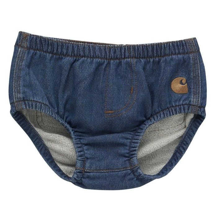 Carhartt infant Rugged Flex denim diaper cover in medium wash denim