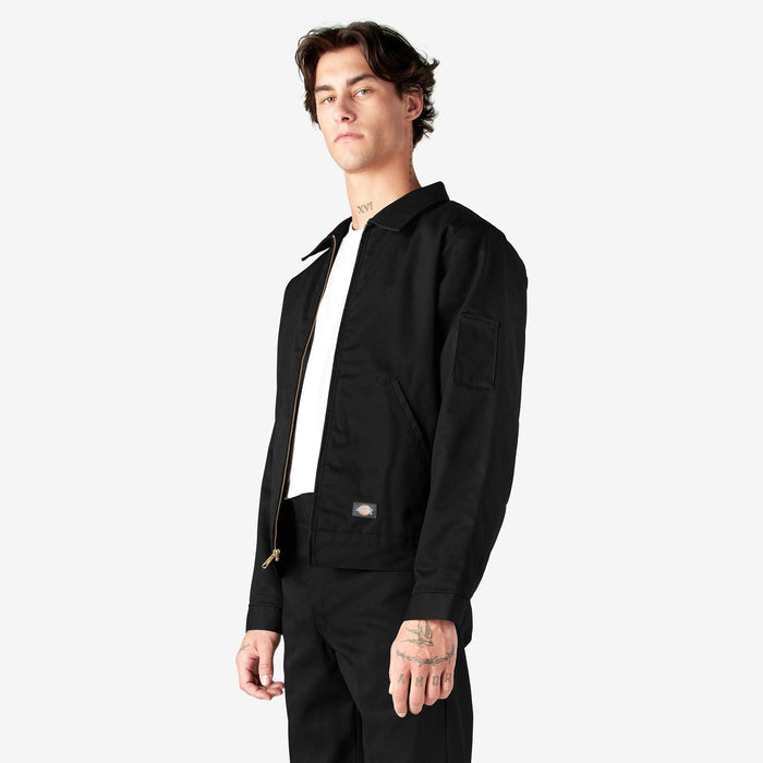 Dickies insulated Eisenhower jacket in black, alternate view of the collar and cuffs