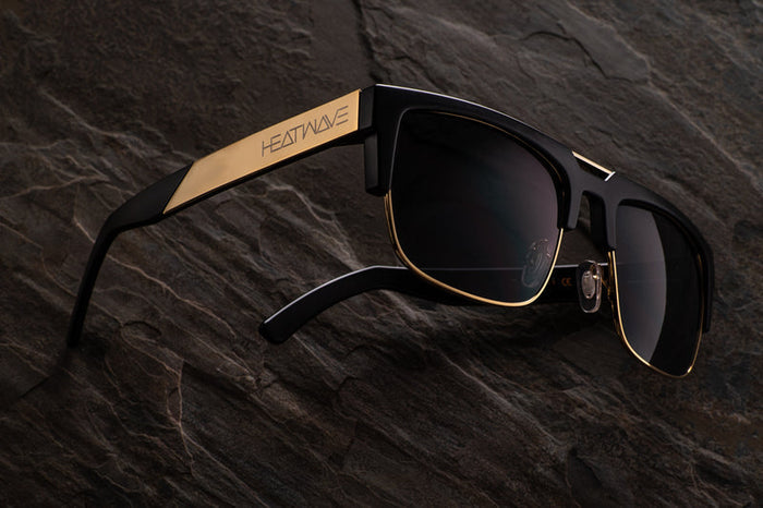 Heat Wave Interceptor sunglasses in black and gold, detail view