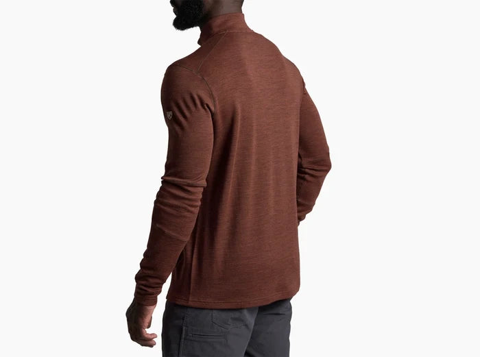 Side view of the Kuhl Invigoratr quarter-zip pullover in rustic brick