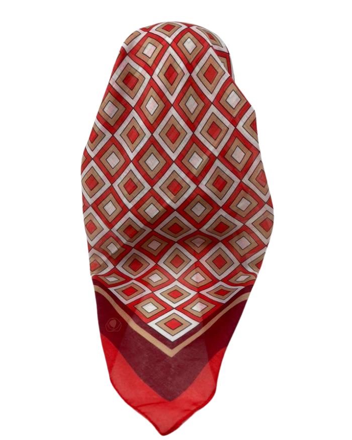 It's Younique Red/Tan Squares Pre-Tied Open Back Bandanna with Velvet Grip Myselflingerie.com