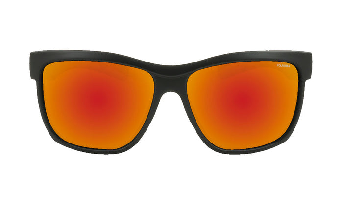 Front view of the Bomber Jaco polarized sunglasses with red mirror lens