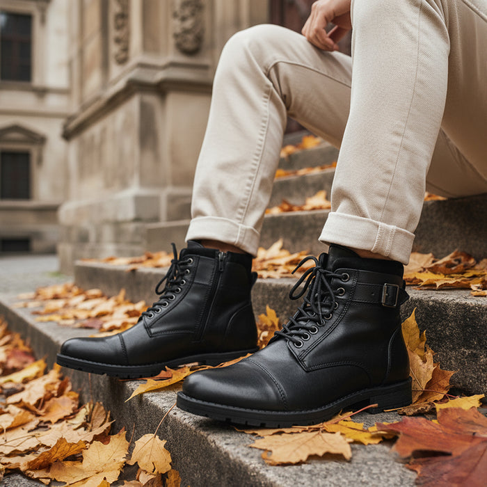 JJ Leather Lace up Boots - Black