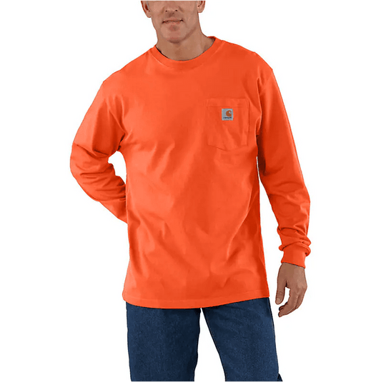 Carhartt K126 loose fit heavyweight long-sleeve pocket t-shirt in high visibility brite orange