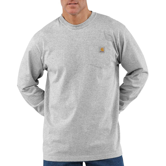 Carhartt K126 heavyweight long-sleeve pocket t-shirt in heather grey, big and tall sizing