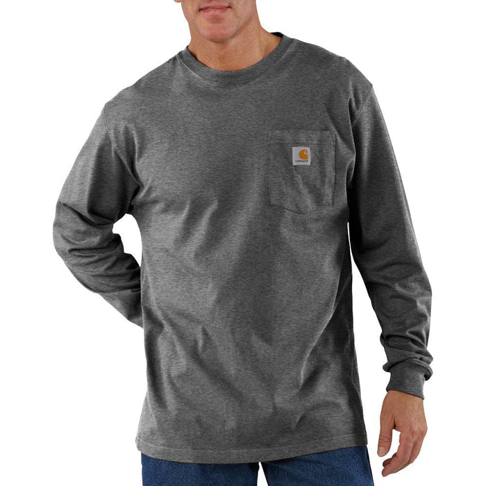 Carhartt K126 heavyweight long-sleeve pocket work tee in carbon, big and tall sizing