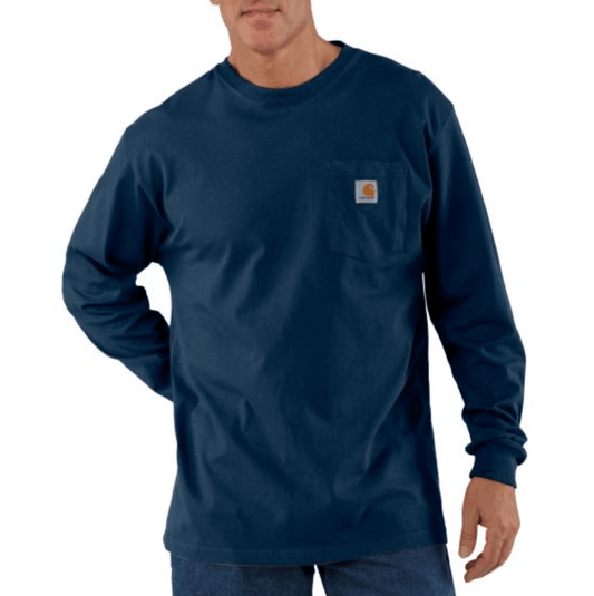 Carhartt K128 loose fit heavyweight long-sleeve pocket henley in navy, big and tall sizing