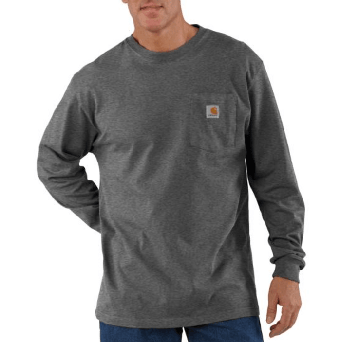 Carhartt K128 loose fit heavyweight long-sleeve pocket henley in carbon, big and tall sizing