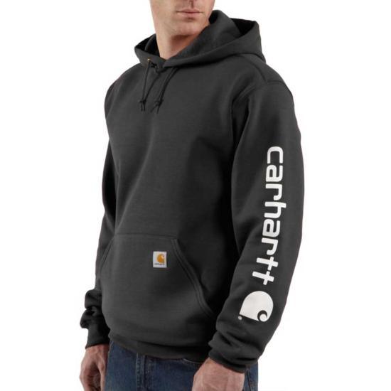 Carhartt K288 midweight logo sleeve graphic hooded sweatshirt in black, product view