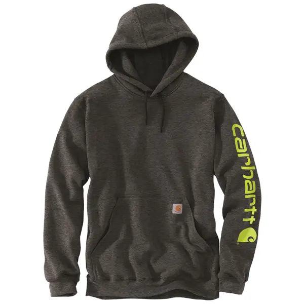 Carhartt K288 loose fit midweight logo sleeve graphic hoodie in carbon, big and tall sizing