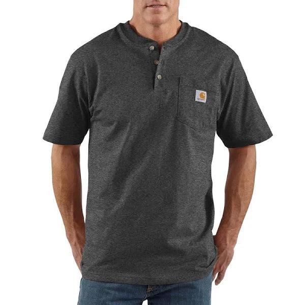Carhartt K84 loose fit heavyweight short-sleeve pocket henley in carbon, big and tall sizing