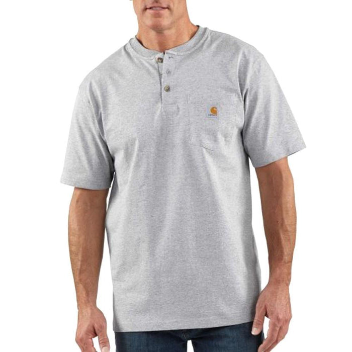 Carhartt K84 loose fit heavyweight short-sleeve pocket henley in heather grey, big and tall sizing