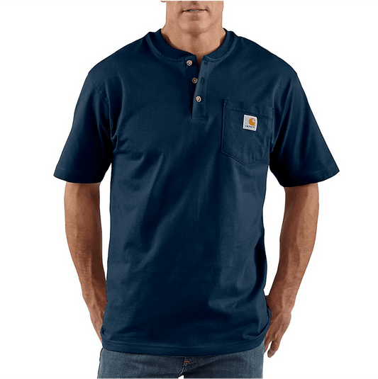 Carhartt K84 loose fit heavyweight short-sleeve pocket henley in navy, big and tall sizing