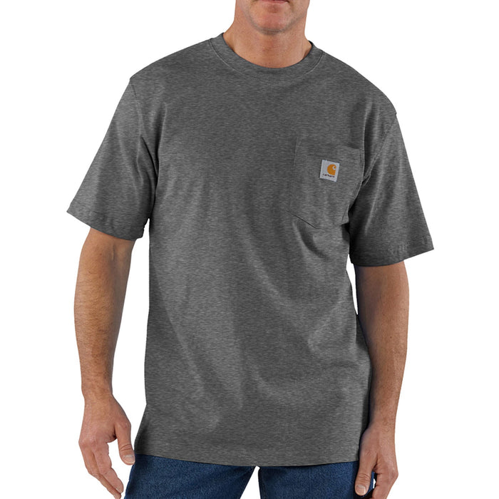 Carhartt K87 carbon heather pocket t-shirt, front view on model