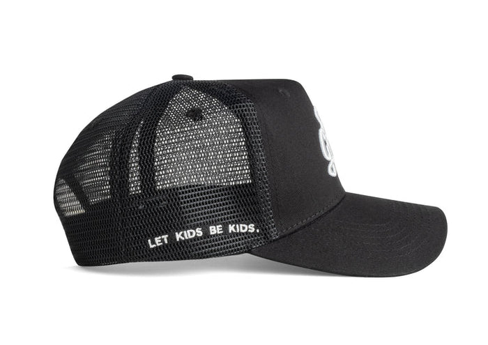 Dad Gang Kid Gang youth trucker hat in black, side view