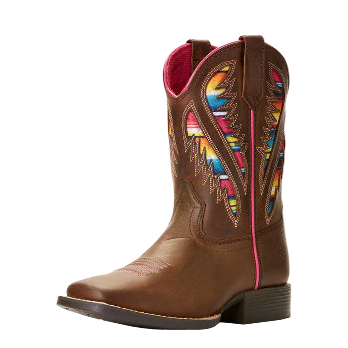 Three-quarter front view of the Ariat Kid's Quickdraw VentTEK western boot, youth sizing