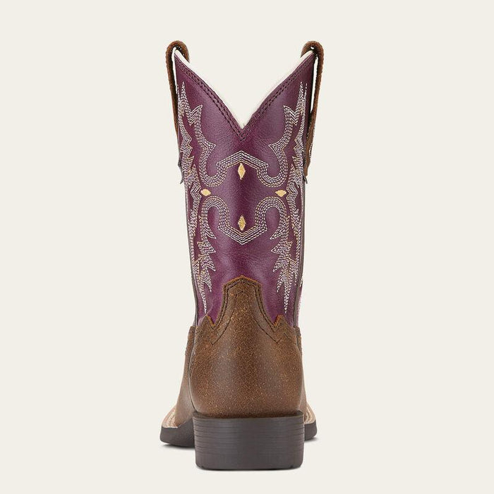 Heel view of the Ariat Kid's Tombstone youth western boot in vintage bomber leather