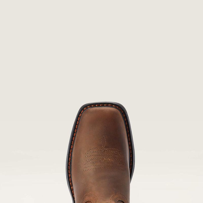 Close-up of the toe on the Ariat Kid's WorkHog XT Coil western boot in youth sizing