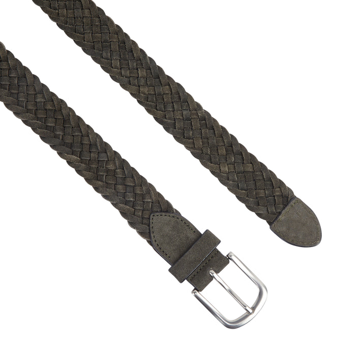 Kingston Suede Leather Woven Belts - Khaki