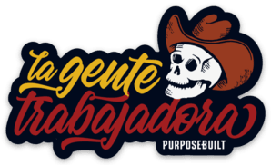 3 inch La Gente Trabajadora sticker with a skull graphic