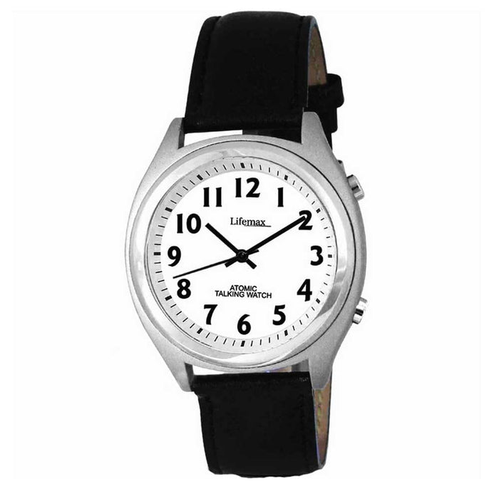 Image of Ladies Talking Atomic Watch with Leather Strap on a plain background.