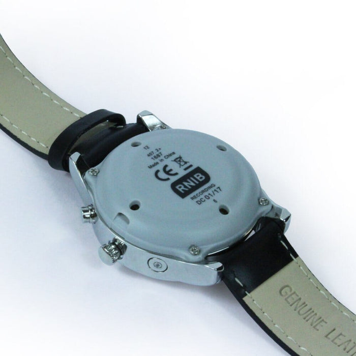 Lifestyle image of Ladies Talking Atomic Watch with Leather Strap being used in a real-life setting.