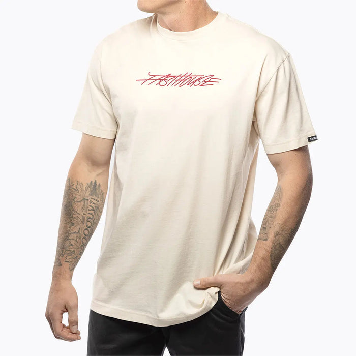 Fasthouse Lagoon tee in natural shown on a model, front view