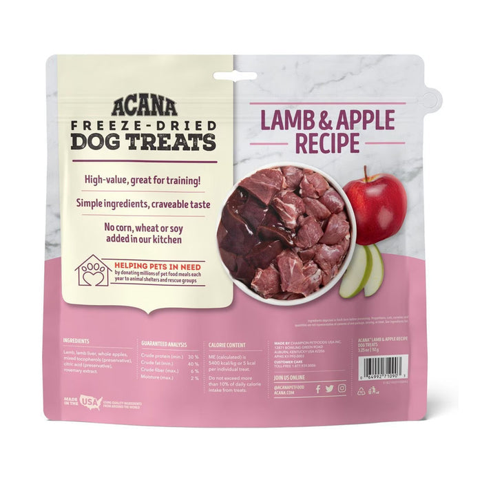 Lamb & Apple Freeze-dried Dog Treats 3.25oz back of bag